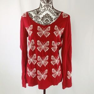 Johnny Was JWLA Biya Butterfly Embroidered Top